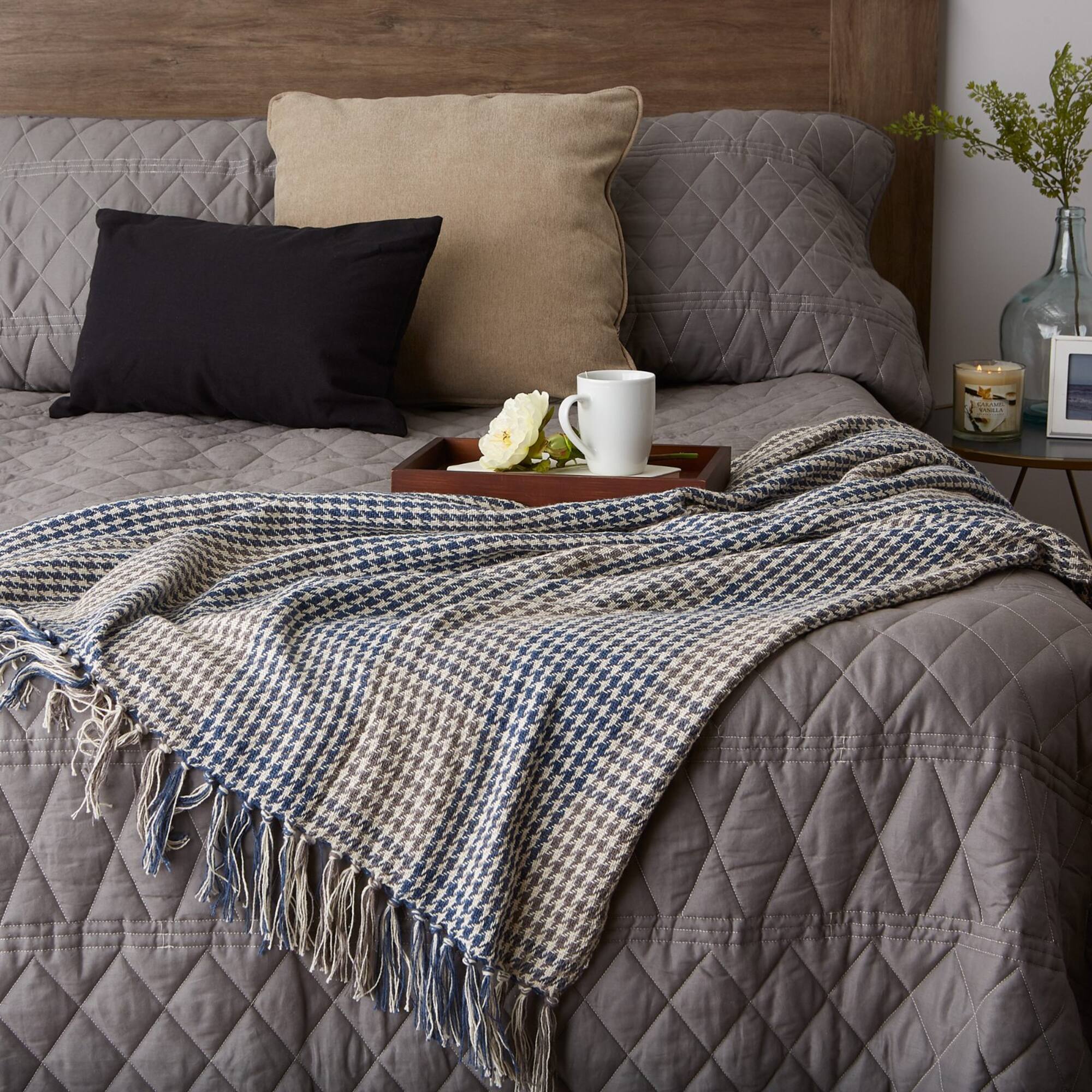 DII® French Blue & Gray Houndstooth Plaid Throw
